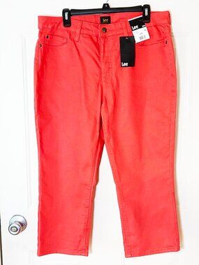 NEW Women's Lee Mid Rise Classic Capri Pants Size 16M Poppy Coral Orange